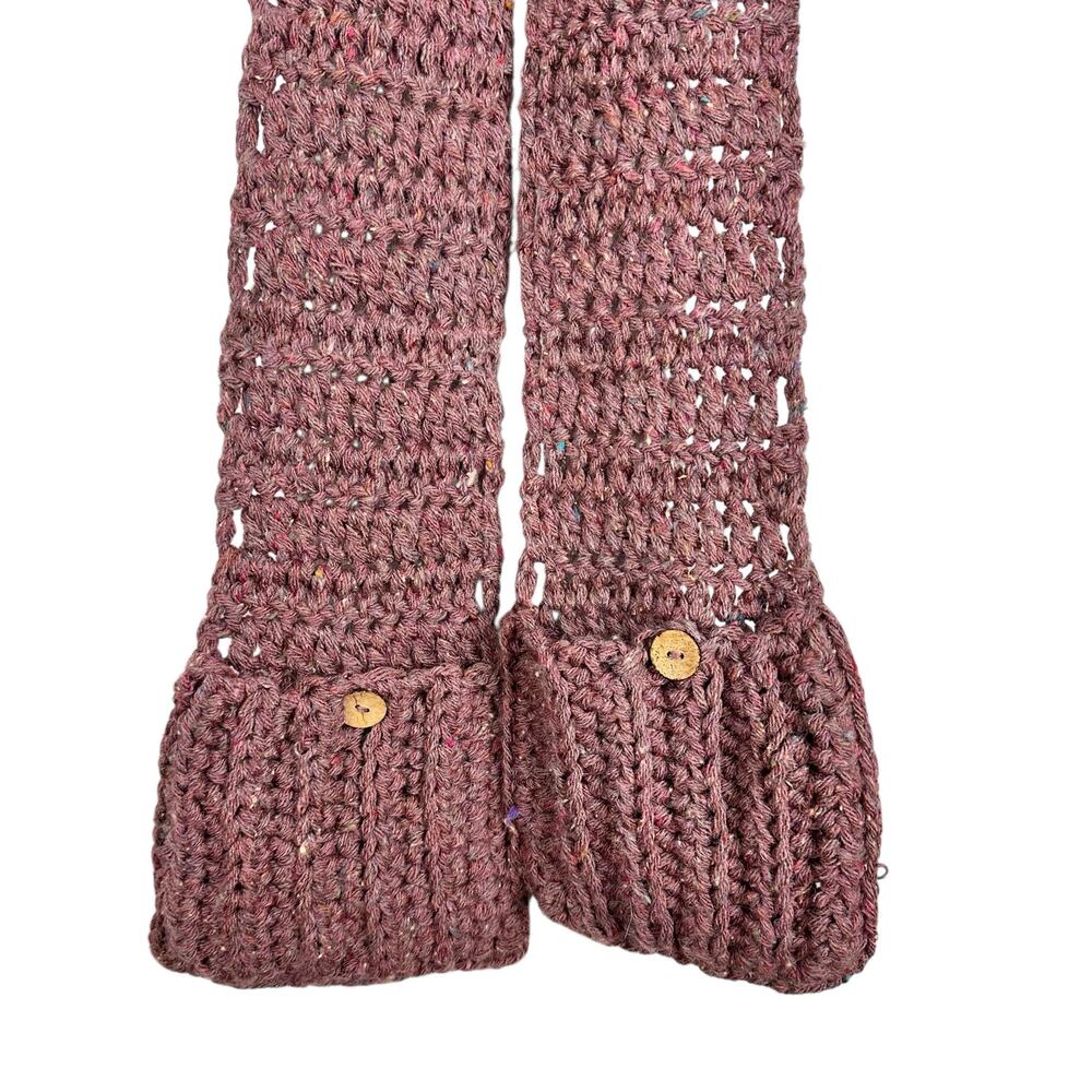 Hand Knit Grandma Wool Blend Soft Chunky Mauve Long Scarf w Pockets Boho Cozy - Picture 4 of 10